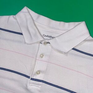 Croft‎ & Barrow Mens White Striped Polo Shirt Size Large Short Sleeve Casual